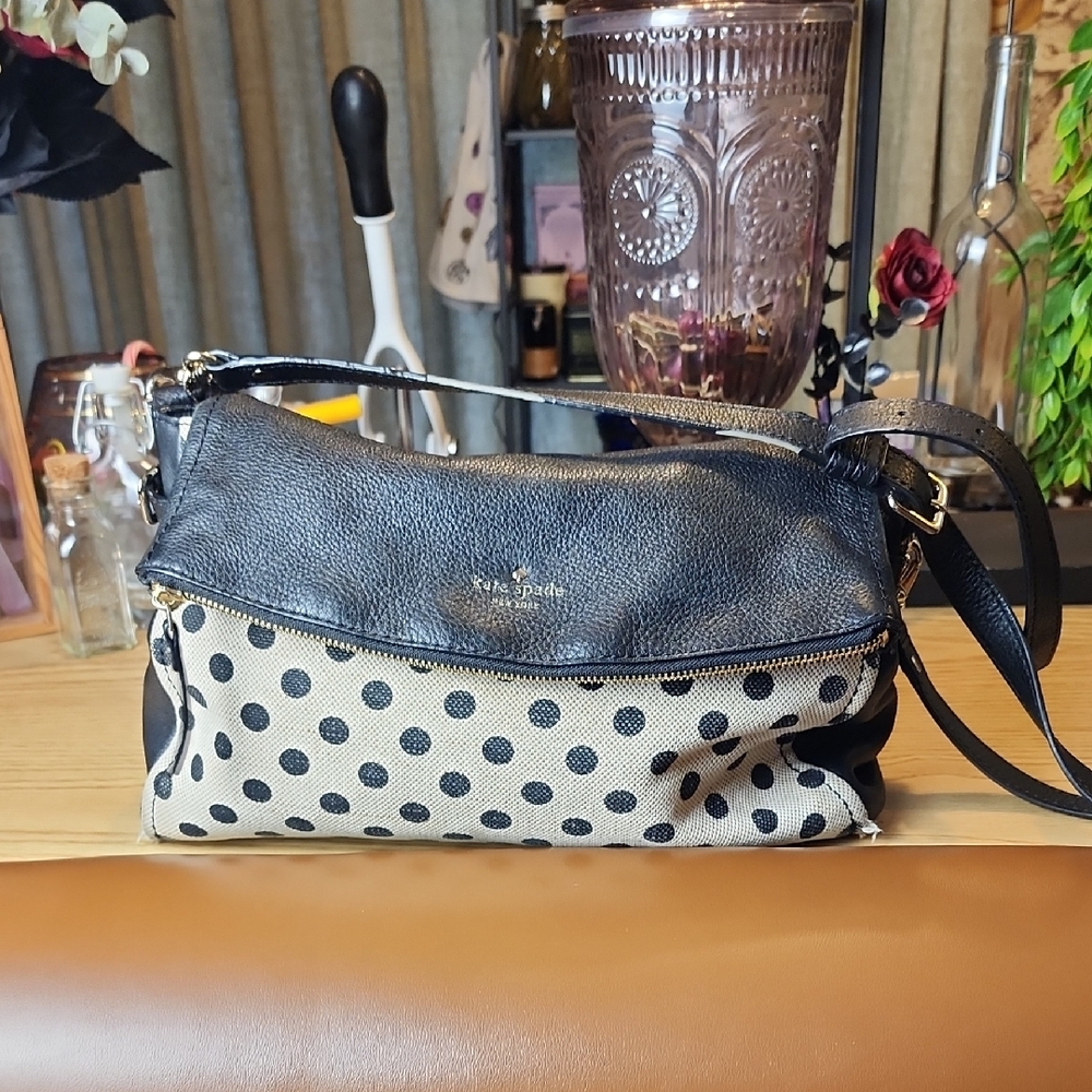 Kate Spade Black and Cream Polka Dot Crossbody Bag